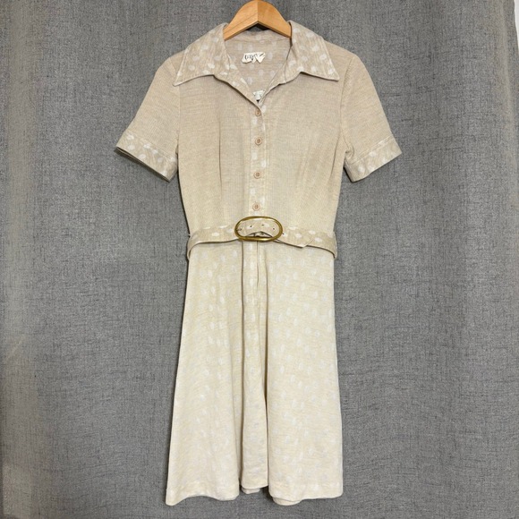 O'Bryan Dresses & Skirts - Vintage 70s O Bryan Dress Women Small 4 Beige Belted A Line Dress Polka Dot